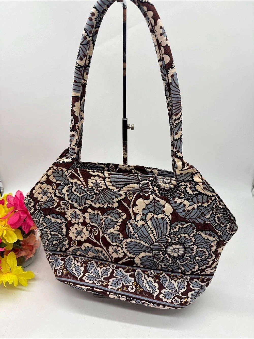 Vera Bradley Quilted Tote Bag (Java Blue Pattern) Brown & Blue